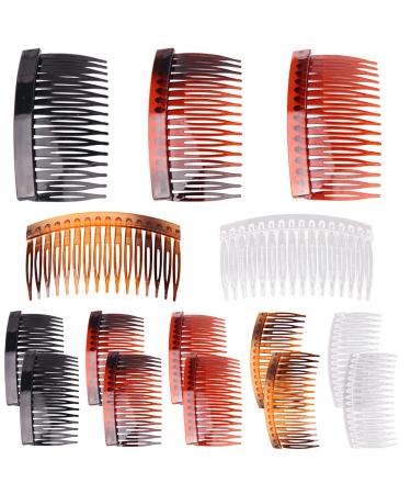 VEGCOO Hair Combs Slides 15 Pcs Slides Combs Black Plastic French Side Combs Strong Hold Twist Comb Hair Clips Brown Comb for Women Girls Thick and Fine Hair (A15)