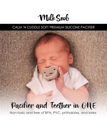 Milk Snob Calm n Cuddle Silicone Pacifier 6-18 Months | BPA Free Teether & Soother for Baby Girl and Boy | Stage 2 Gray Linen - Ideal Baby Registry & Shower Gift - Buy Online on GoSupps.com