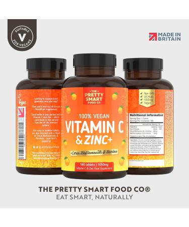 Vitamin C 1000mg with Zinc Tablets - 6 Month Supply - Immune System Booster with Citrus Bioflavonoids - 180 Tablets - UK Made - Buy Online on GoSupps.com