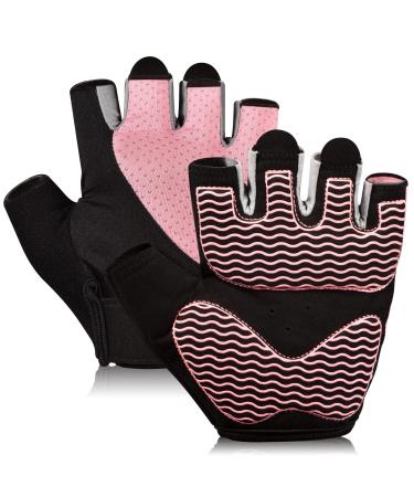 Sunnex Gym Gloves for Women, Workout Gloves Women, Fingerless Gloves for Weightlifting, Lightweight Breathable Fitness Gloves, Sports Gloves for Training Lifting Weight Cycling Climbing Rowing Small JS-PINK