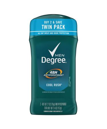 Degree Men Antiperspirant Deodorant Stick 48 Hour Sweat and Odor Protection Cool Rush Men's Deodorant Keeps You Feeling Fresh and Dry 2.7 Ounce (Pack of 2)