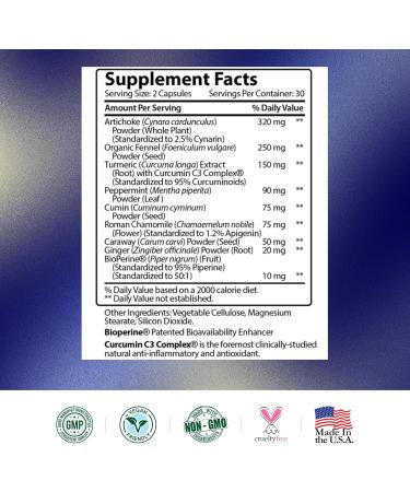 Research Verified Gas and Bloating - Relax Intestinal Muscles Eliminate Gas Buildup - Artichoke Powder Ginger Peppermint Leaf Powder - 60 Capsules - Vegan 60 Count (Pack of 1) - Buy Online on GoSupps.com