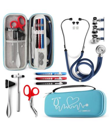 Primacare KB-9397-BL Stethoscope Case, Supplies Included, Blue with Multiple Compartments, Portable and Lightweight First Aid Kit Bag with Vital Medical Supplies, Nursing Accessories for Nurses