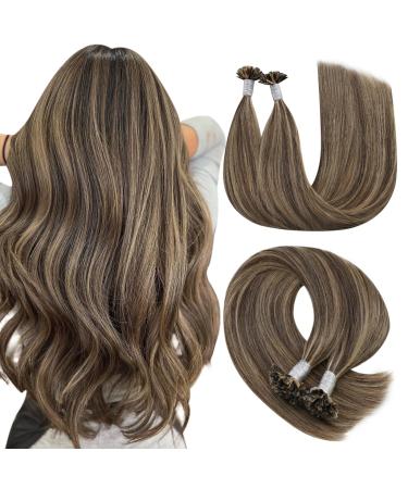 Youngsee Bonding Extensions Real Hair Brown 55cm Extensions Real Hair Bondings Dark Brown Strahnen Blond Keratin Bondings Real Hair U Tip Hair Extensions Real Hair Hot Fusion 50g/Beach #P4/27 55 cm-u Tip 1-3- #P4/27