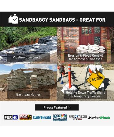 Sandbaggy Sandbags 14 x 26 White | Military Grade | Pack of 10 Bags | Flood Protection for Homes & Businesses - Buy Online on GoSupps.com