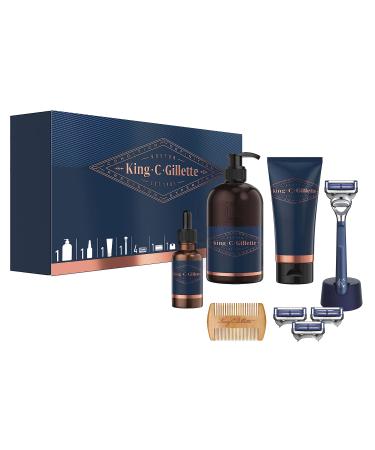 Gillette Range Beard Grooming Kit for Men Neck Razor + 3 blades + Shave Gel + Beard And Face Wash + Beard Oil + Beard Comb + Razor Stand Gifts For Men
