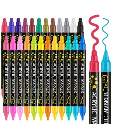 Betem 24 Colors Dual Tip Acrylic Paint Pens Markers  Premium Acrylic Paint Pens for Wood  Canvas  Stone  Rock Painting  Glass  Ceramic Surfaces  DIY Crafts Making Art Supplies 24 Colors Paint Markers