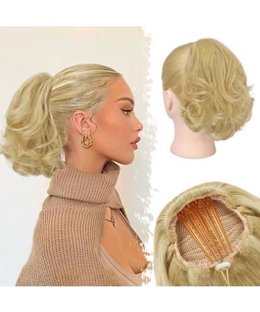 22cm short wavy ponytail extension barsdar kamm clip cord shortage short ponytail hair exension thick synthetic blonde kamm clip ponytail hair parts natural (ash blond) 22cm light ash blonde