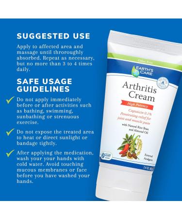 Earth's Care Arthritis Cream 0.1% Capsaicin 2.4 oz - Paraben, Color, Fragrance-Free - Odorless Formula - 1 Pack - Buy Online on GoSupps.com