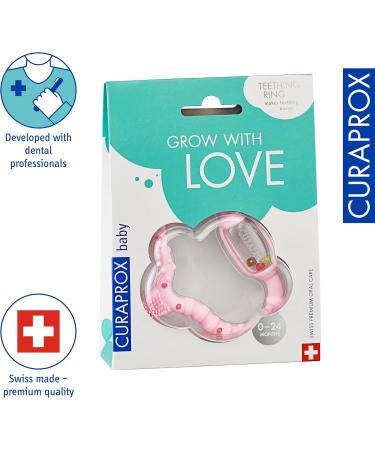 Curaprox Pink Baby Bite Ring with Rattle & Learning Toothbrush BPA-Free Teething Toy for Infants - Buy Online on GoSupps.com