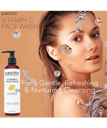 PURA D OR Vitamin C Face Wash 8 Oz | Antioxidant Rich Brightening Cleanser | Hydrating & Gentle | Sulfate & Paraben Free | For All Skin Types - Buy Online on GoSupps.com