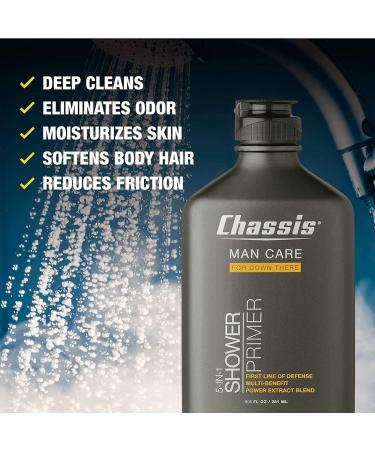 Chassis Shower Primer: 5-in-1 Shower Gel for Men Men's Anti-Chafing Gel and Deep-Cleansing Bodywash Free of Talc Parabens and Menthol - Buy Online on GoSupps.com
