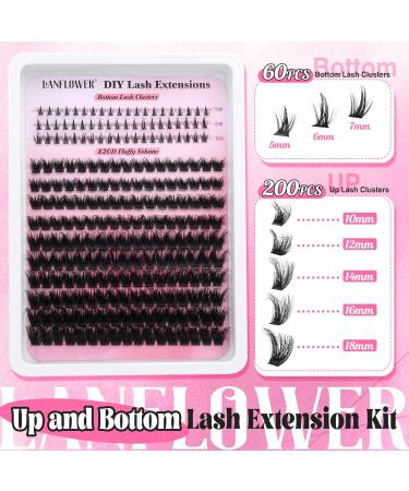 Lanflower Lash Clusters Kit - 120D Thick Volume Waterproof Eyelash Extensions with Bottom Lashes | Fluffy D Curl Individual Lashes (10-18mm) - Ideal for International Shipping - Buy Online on GoSupps.com