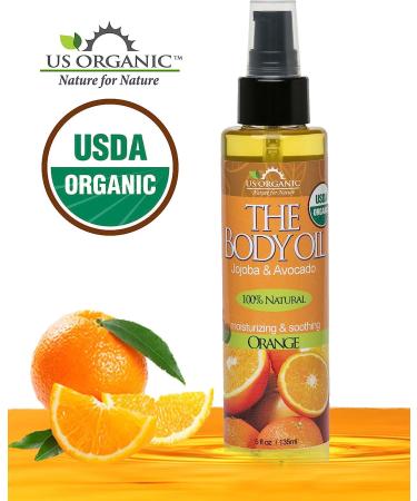 USDA Certified Organic Orange Body Oil - Jojoba & Avocado Oil with Vitamin E - 5 Fl. Oz - No Alcohol, Parabens, Artificial Detergents, or Synthetic Perfumes - Buy Online on GoSupps.com