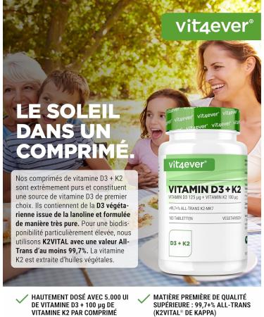 Vitamin D3 + K2 Depot - 100 tablets with 5000 E.I. + Vitamin K2 200 mcg per one tablet - 99.7+% All-Trans (K2VITAL by Kappa) - High dosed - Buy Online on GoSupps.com