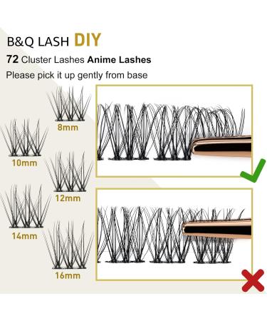 72 B&Q D-Curl Individual Cluster Lashes | Soft Fluffy DIY Extensions - D-12mm B 49 - Buy Online on GoSupps.com