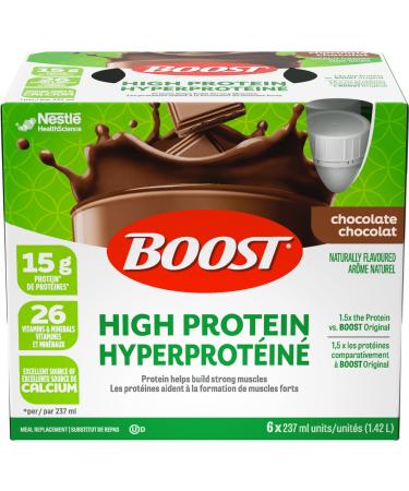 BOOST 15g Protein Meal Replacement Drink Chocolate 6x237ml Case Pack of 4 Packaging May Vary