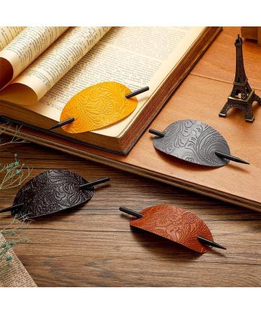 Vivid Style 10 Leather Hair Clip with Stick - Oval Shape Hair Barrette for Women and Girls - Buy Online on GoSupps.com