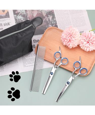 Dog Grooming Scissors Set 3PCS Blue Stainless Steel Pet Beauty Scissors with Storage Bag Pets Grooming Shears with Safety Round Tip for Pet Hair Fur Care (Thinning Shears Curved Scissor Comb) - Buy Online on GoSupps.com
