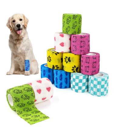 Twirush 12 Rolls Self-adhesive bandage for pets multifunctional tape animal association Hand tear waterproof elastic fixation bandage wrap adhesive association for humans (5cm x4.5 m) B multi-colored