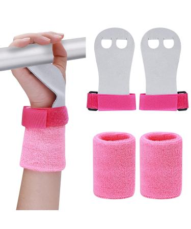 Abeillo 2 Gymnastics Grips Wristbands Sets for Girls Youth Kids, Pink Gymnastic Hand Grips Gymnastic Bar Palm Protection and Wrist Support Sports Accessories for Kids Workout and Exercise Small