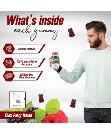 Lion's Mane Gummies 2000mg for Adults - Mixed Berry Flavor - 60 Day Supply - Buy Online on GoSupps.com