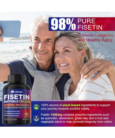 LILICARE Fisetin Supplement - Liposomal Super Absorption 98% Pure 1200mg with Quercetin, Resveratrol, Green Tea Extract for Healthy Aging & Longevity, Skin Health, Brain & Antioxidant - 60 Softgels - Buy Online on GoSupps.com