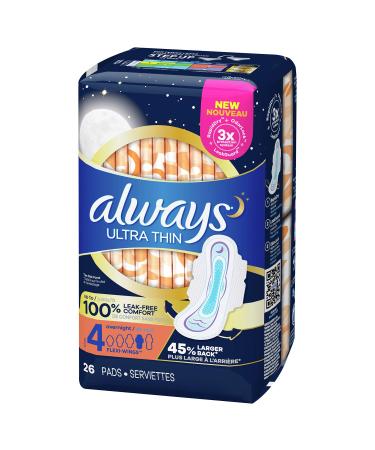 Always Ultra Thin Feminine Pads for Women with Wings Size 4 Overnight Absorbency Unscented 28 Count (Pack of 1) - Buy Online on GoSupps.com