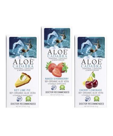 Aloe Cadabra Natural Lubricant Organic Assorted Flavored Water Based Lube Bundle for Her, Him & Couples: 1 Each - Strawberry, Cherry Lemonade and Key Lime Strawberry, Cherry, Lime