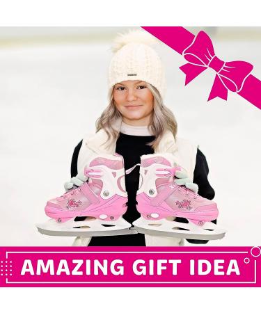 Xino Sports Deluxe Adjustable Ice Skates - Black/Pink, Faux Fur Padding, Reinforced Ankle Support - Pink Small Junior 13-3 - Buy Online on GoSupps.com