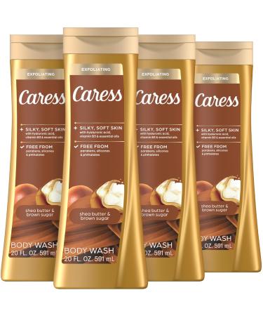 Caress Body Wash for Women Shea Butter & Brown Sugar Hydrating and Exfoliating Shower Gel for Gorgeous Radiant Skin 20 fl oz 4 Pack Shea Butter & Brown Sugar 20 Fl Oz (Pack of 4) 4