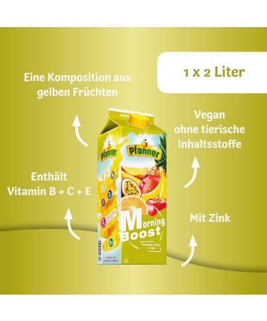 Pfanner Morning Boost Drink 2L - Yellow Fruit Nectar with 40% Fruit Content | Multivitamin Multi-Fruit Drink with B C E Vitamins | International Shipping Available - Buy Online on GoSupps.com