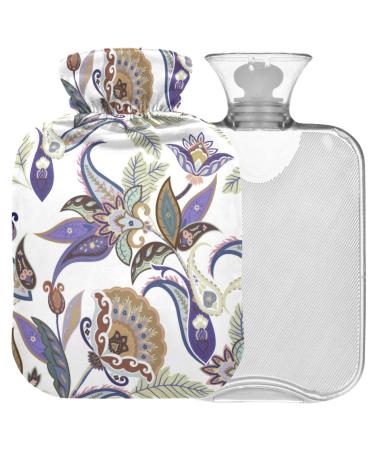 Naanle hot water bottle with cover paisley flower flowers Transparent hot water bottle heat bottle for back pain relief handfoot warmer neck warmth and cold therapy 2l