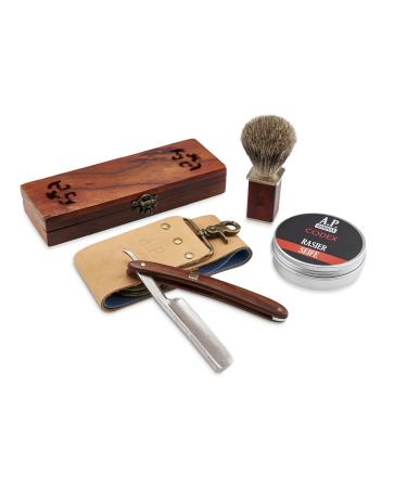 AP Donovan Damascus razor set with shaving brush shaving soap and strop (Damascus in razor sharpness)