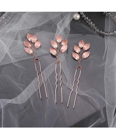 Beryuan Vintage Rose Gold Leaf Hairpin Set | 3-Piece Bride Hair Accessories | Elegant Hair Clips for Parties & Special Occasions - Buy Online on GoSupps.com