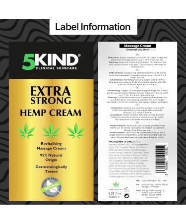 5kind Extra Strong Hemp Cream 100ml - High Strength Hemp Oil Formula - Joint & Muscle, Back Pain, Relief for Sore Muscles, Soothe Feet, Knees, Neck, Shoulders - Rich in Natural Extracts - Buy Online on GoSupps.com