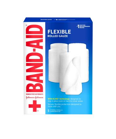 Band-Aid Brand of First Aid Products Flexible Rolled Gauze Dressing for Minor Wound Care, Soft Padding and Instant Absorption, Sterile Kling Rolls, 4 Inches by 2.1 Yards, Value Pack, 5 ct Large 5 Count (Pack of 1)
