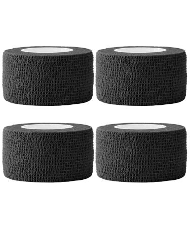 4 PCS Self Adhesive Bandage Wrap Breathable Non-Woven Wrist Tape Stretch Elastic Bandage Vet Wrap for Sports Supply Ankle Sprains Protection Black 177 * 1inch First Aid Tape