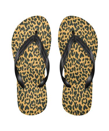 Mnsruu flip-flops with leopard pattern brown for home hotel spa bedroom travel L for men and women medium multi-colored