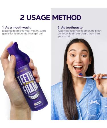 Abera Purple Teeth Whitening Foam | Instant Whitening & Colour Corrector | Cleans Aligners Braces & Freshens Breath | Natural Peroxide-Free Formula (5.07 Fl Oz) - Buy Online on GoSupps.com