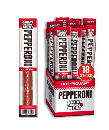 Hot Pepperoni Sticks Box 18 x 22g Caddy by Great Canadian Meat Meat Snacks Pepperoni Meat Sticks Box For Carnivores. Perfect For Snacking Gluten Free High In Protein