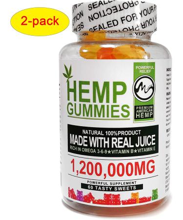 2 Pack Hemp Gummies 1,200,000mg High Strength - Stress Relief Fruity Gummy Bear with Hemp Oil - Natural Hemp Candy for Sleep & Calm Mood - 60 Count (Pack of 2) - Buy Online on GoSupps.com