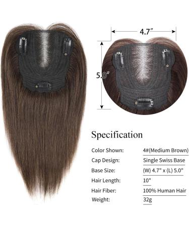 Women's 10 Inch Human Hair Clip-in Topper - Medium Brown (4#) Swiss Base Wiglet for Thinning Hair - Buy Online on GoSupps.com