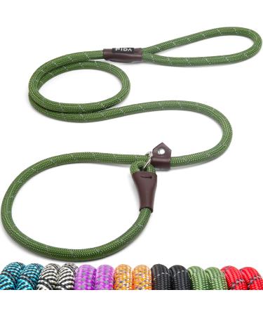 Fida Durable Slip Lead Dog Leash, Heavy Duty 1/2" x 6 FT Comfortable Strong Rope Slip Leash for Large, Medium & Small Dogs No Pulling Pet Training Leash with Highly Reflective Threads Large(1/2"-6ft) Green