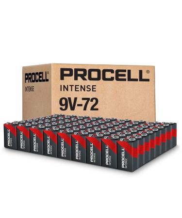 ProCell Alkaline Intense 9V Batteries 9-Volt Alkaline for High Drain Professional Devices 9V Battery with Long-Lasting Power All-Purpose 9V Industrial Batteries 72-Count Bulk Pack
