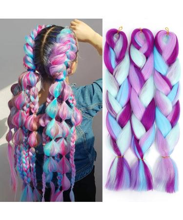 Fanfyfyu ombre braiding hair 3pack kanecalon hair braids extension jumbo braid hair extension 24 " braid box braid hair art hair hair for braiding 24 inch (pack of 3) md9
