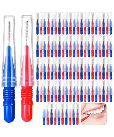 ACBOOR interdler brushes 100 pieces interdental brushes dental brushes space toothbrush reusable for cleaning between teeth tooth cleaning tool red blue