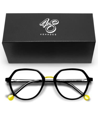 4SHADES Blue Light Blocking Glasses for Eye Strain | Women & Men | Stylish Round Frames | Computers Gaming & Screen Midnight Noir: