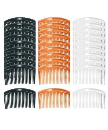 Cinaci 30 Pack Clear White Black Brown Plastic Hair Side Combs Slide Bun Holder with 23 Teeth DIY Headpieces Clips Grips Barrettes Accessories for Women Brides Veil (Mix)