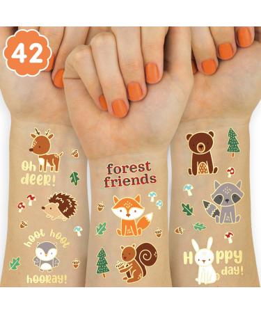 xo  Fetti Woodland Animal Temporary Tattoos - 42 Glitter Styles | Forest Friends Birthday Party Supplies  Deer Baby Shower  Bear Favors  Fox  Owl